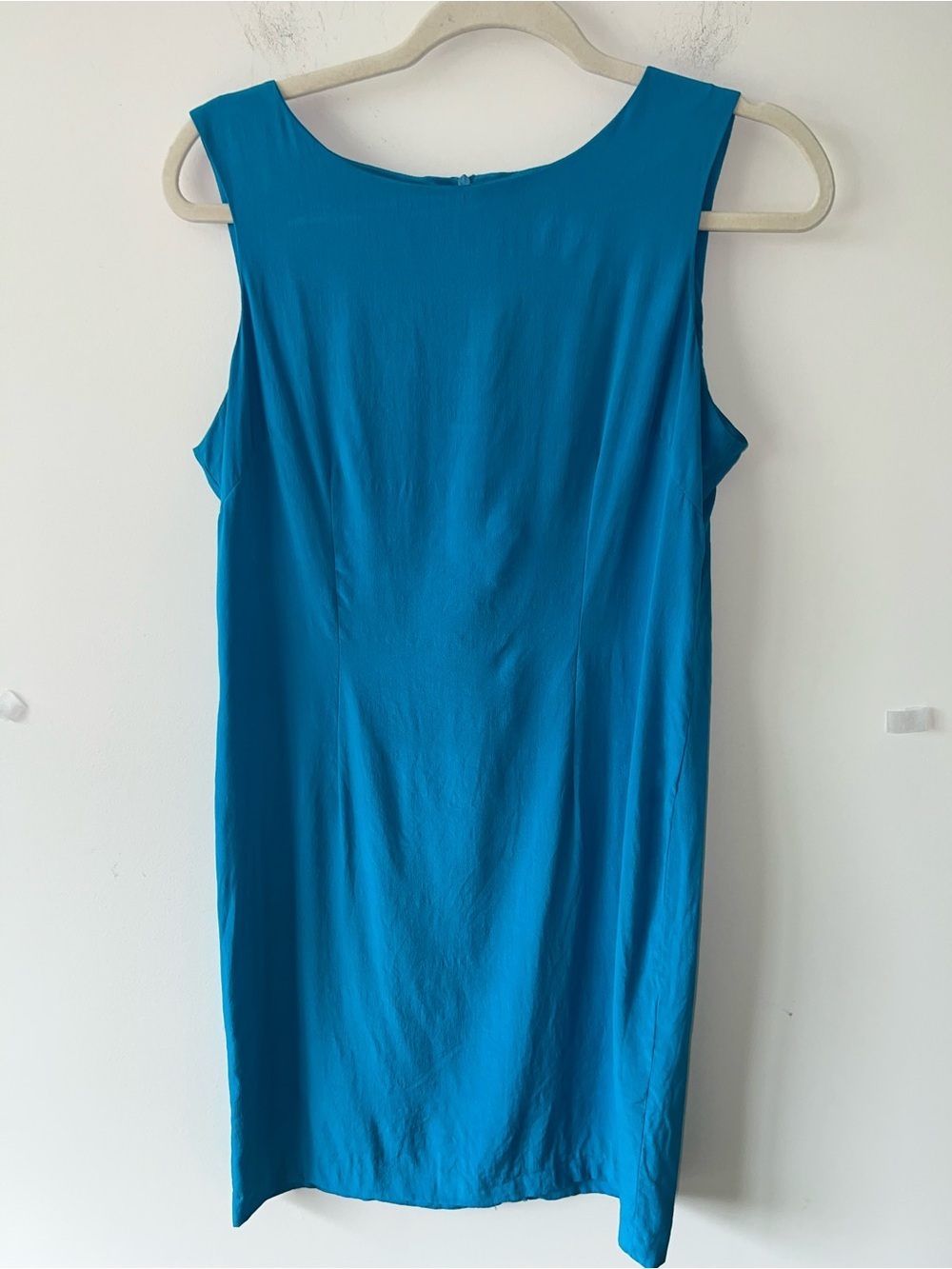 100% Silk Victoria Holley Teal Blue Sleeveless Sheath Mini Dress